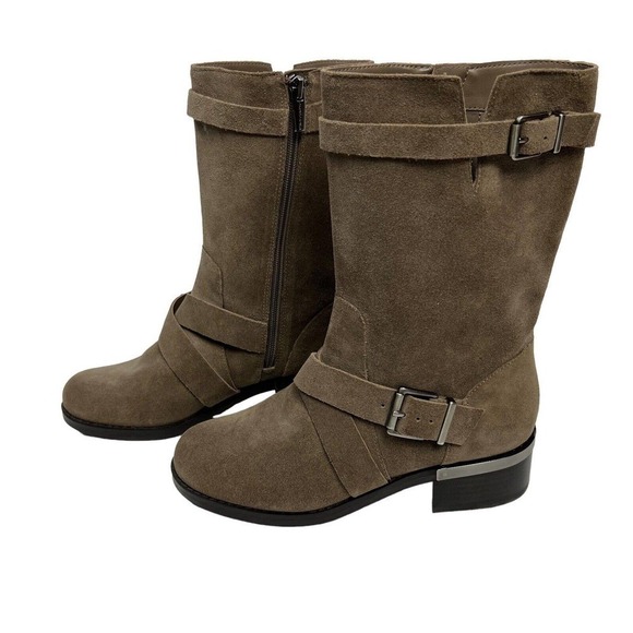 Vince Camuto Walleya Motorcycle Suede Boots Size 7M Taupe NWOT - Picture 2 of 11